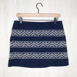 [Hinge] Navy/White Embroidered A-Line Skirt Sz. S